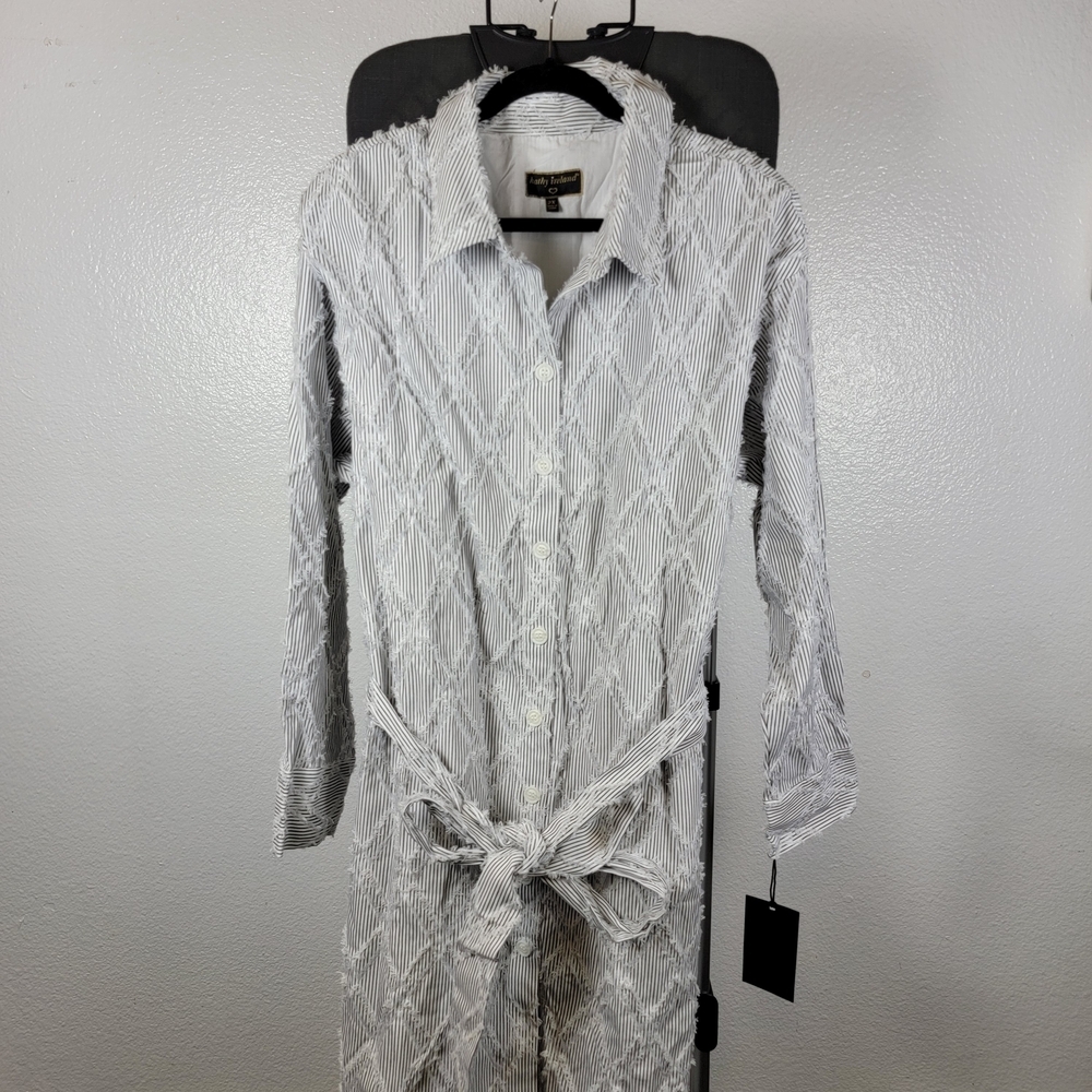 Kathy Ireland Fashion 360 Angelina Belted Shacket Dress Size 2X Black Stripe